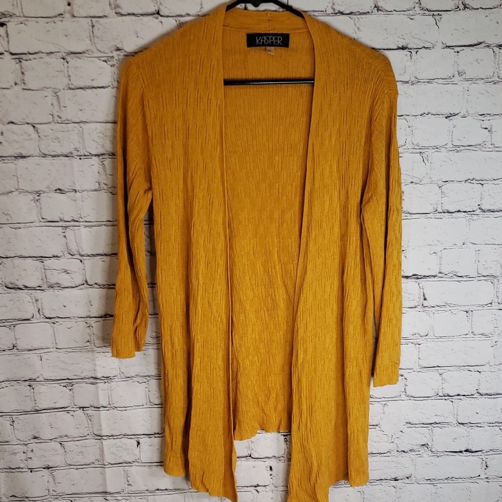 Kasper Women's Yellow Open Front Cardigan